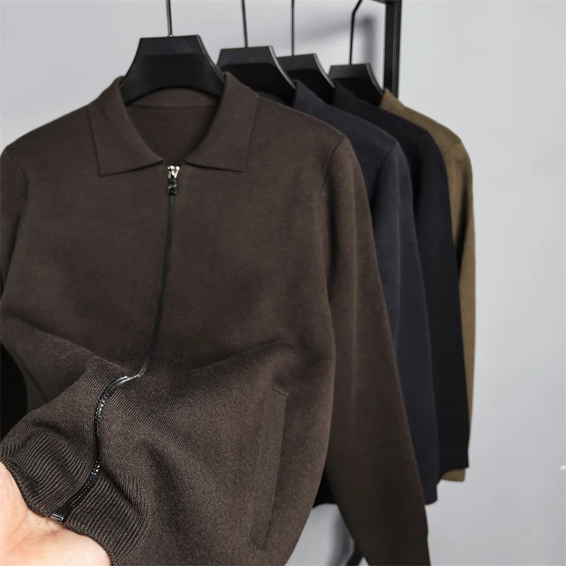 Light Luxury Autumn and Winter Brand Season Men\'s Pocket Korean Knitted Trendy Solid Color Sweater Casual Zipper Cardigan Jacket