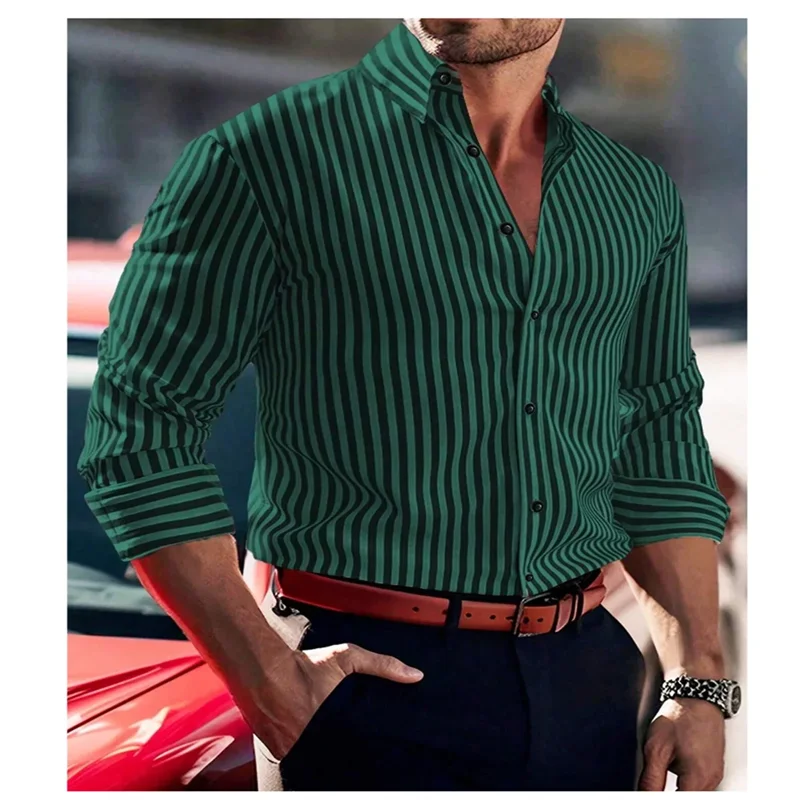 

New men's shirt formal loose men's striped office solid color shirt elegant slim fit shirt