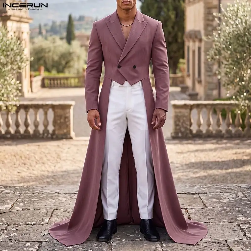 INCERUN Mens Blazer Solid Lapel Long Sleeve Casual Irregular Suit Men Personality Stylish Male Long Style Blazer Streetwear 2026
