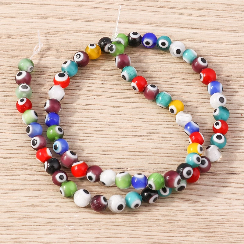 Tusember 8mm glasierte Glasperlen, bunte runde böse Augen Perlen, lose Spacer-Perlen für DIY-Schmuck, Armbänder, Halsketten, Accessoires – Detail 8