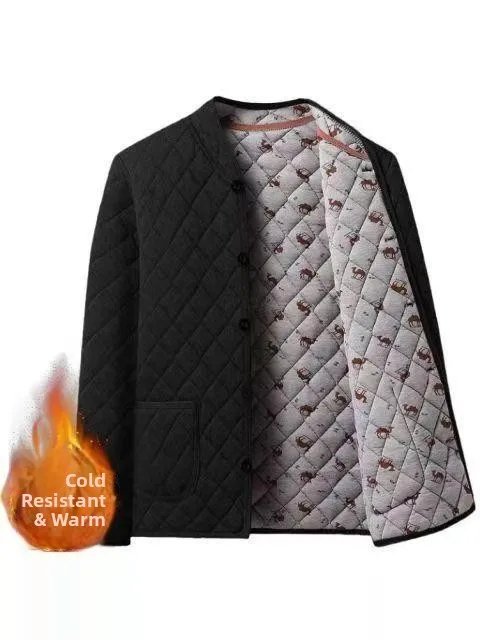 Thickened Winter Cotton Jacket for Elderly Men Warm Fleece Lined Cold Proof Grandpa Style Casual Fashion Urban Loose Fit Coat