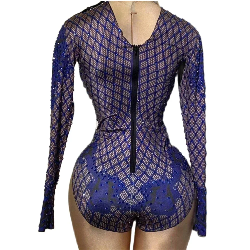 Royal Blue Women Rhinestone Bodysuit Jumpsuit Sparkling Crystal Bodycon Party Club DJ Outfit Stage Catwalk Show Dance Costume