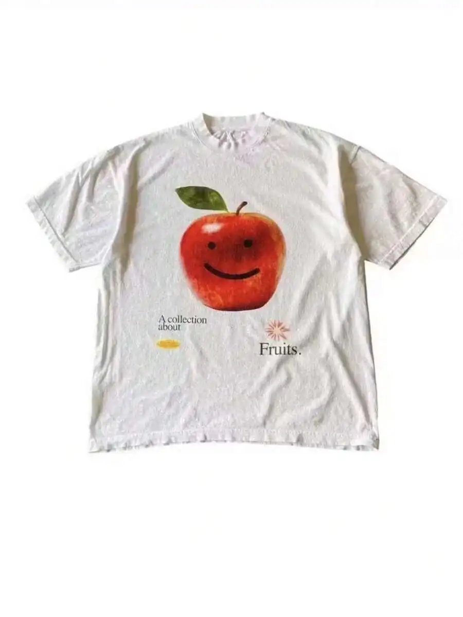 New Fashion Unisex Y2K Baby Tee Apparel, Teen Smiling Apple Graphic Breathable Round Neck Short Sleeve Casual Printed Daily T-Shirt