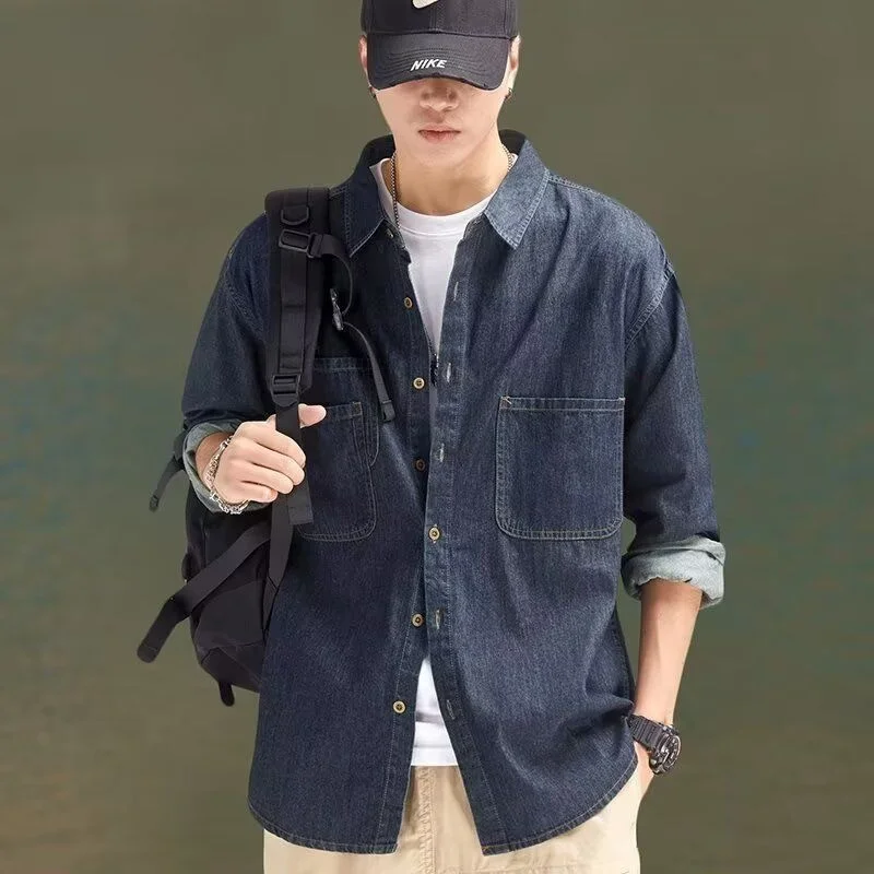 

New Men's Casual Loose Shirt Trendy Design Spring Autumn Wear Standard Fit Long Sleeve Classic Collar Versatile Outerwear