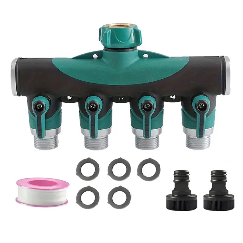 [A93Z!】 Zinc Alloy Adjustable 3/4 Inch 4-Way Hose Connector Splitter Water Tap Distributor Hose B
