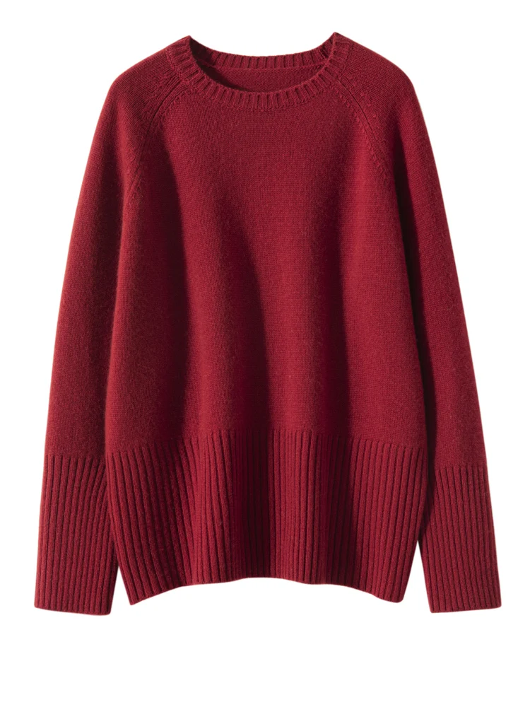 Women's 100% Cashmere Sweaters Basic Casual Loose O-neck Pullovers Autumn Winter Thick Raglan Sleeve Cashmere Knitwear Clothing