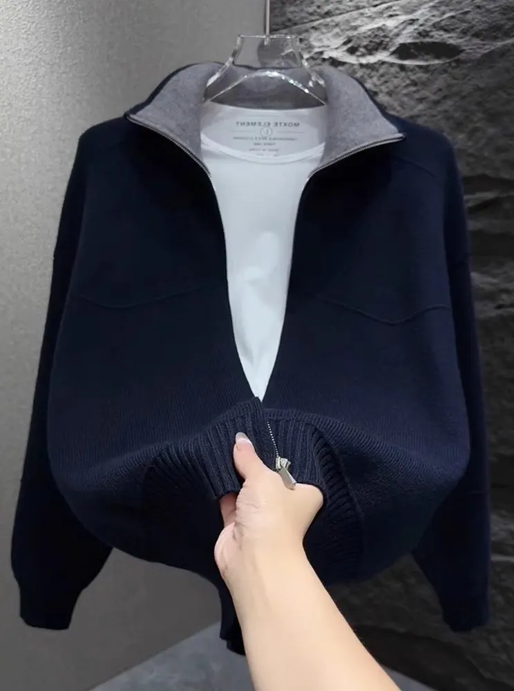 

Autumn Winter Men's Casual Knitted Cardigan Collar Color Blo Sweater Jaet Soft Polyester Fiber Long Sve Warm Breathable