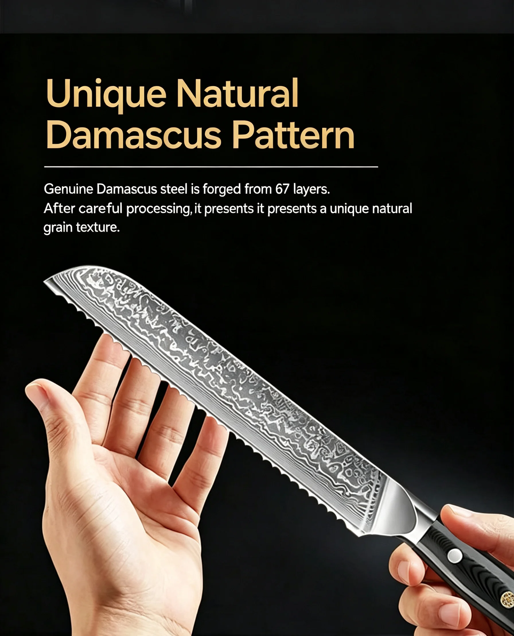 WILDMOK 8 Inch Japanese Bread Slicer Knife VG10 Damascus Steel Full Tang G10 Handle Serrated Edge for Bakery Cooking Gift