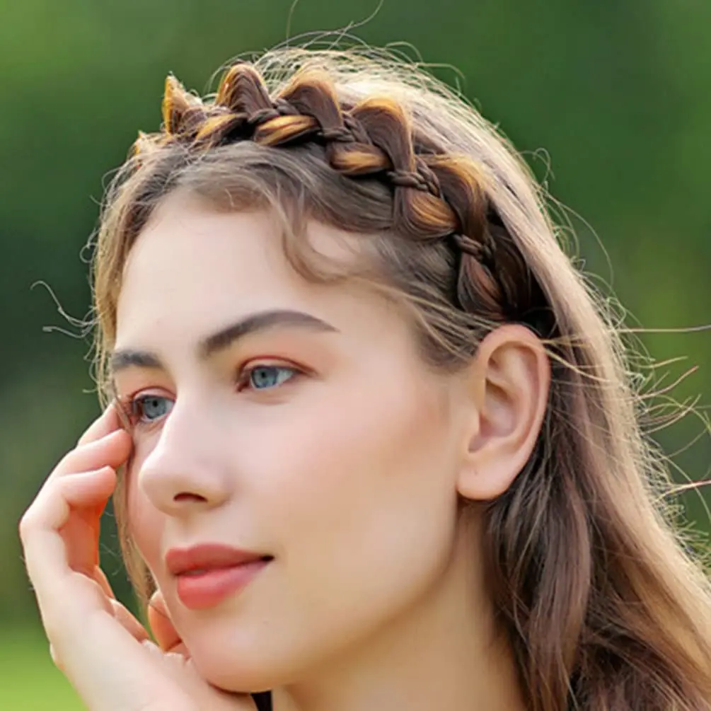 Diadema de peluca sintética trenzada de tres hebras, diadema de tejido de espina de pescado natural, accesorios para el cabello dentados, 1 pieza