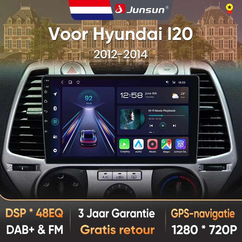 Image of Junsun für Hyundai I20 2012-2014 9 Zoll 4GB 64GB Android 13 Autoradio GPS Navigation Carplay DSP Bluetooth FM Lenkradbedienung Unterstützung USB AUX Eingang Rückfahrkamera Bereit 1080P Video Split