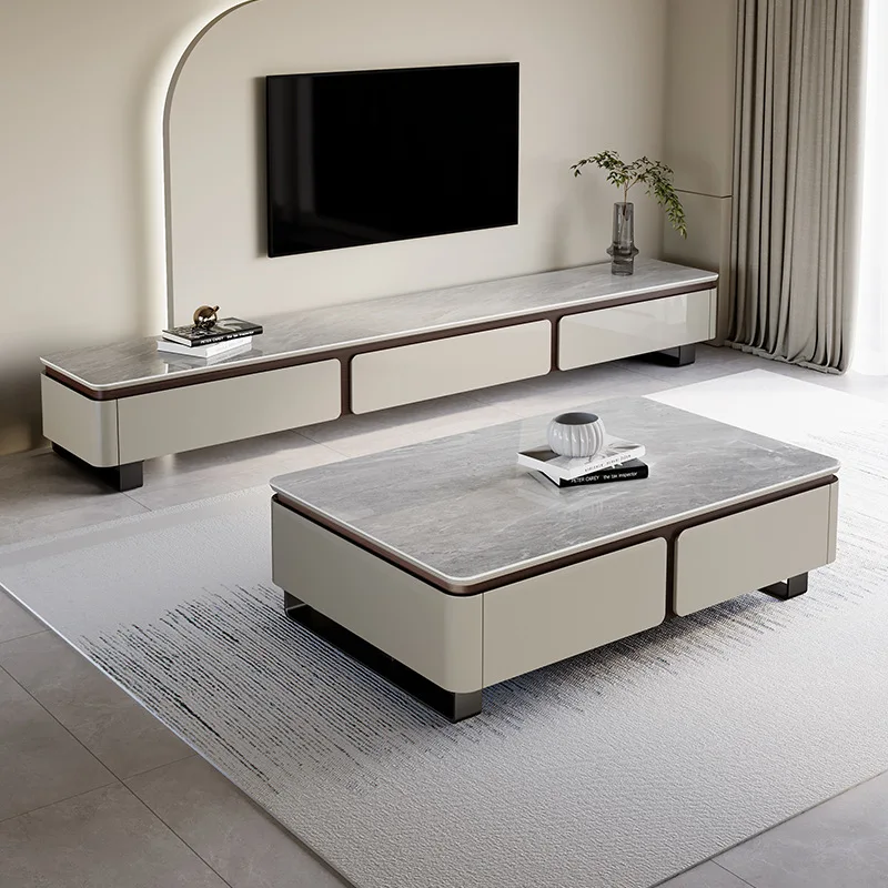 New light luxury solid wood rock panel TV cabinet coffee table combination household small apartment TV cabinet combination