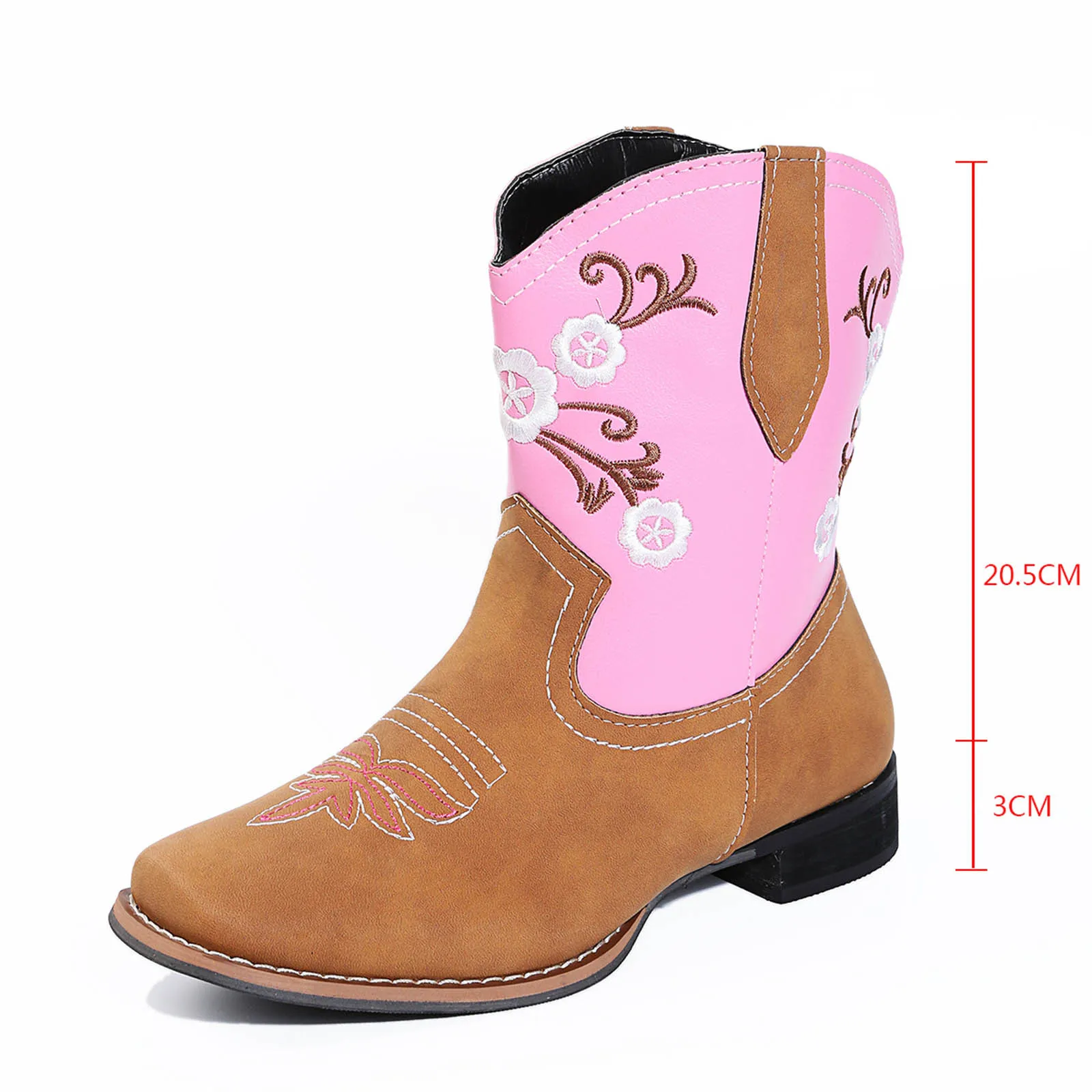 Women Leather Boots Size 6 Fashion Embroidered Large Toe Ethnic Size Ankle Boots Heel Women\'S Boots Clog Boots