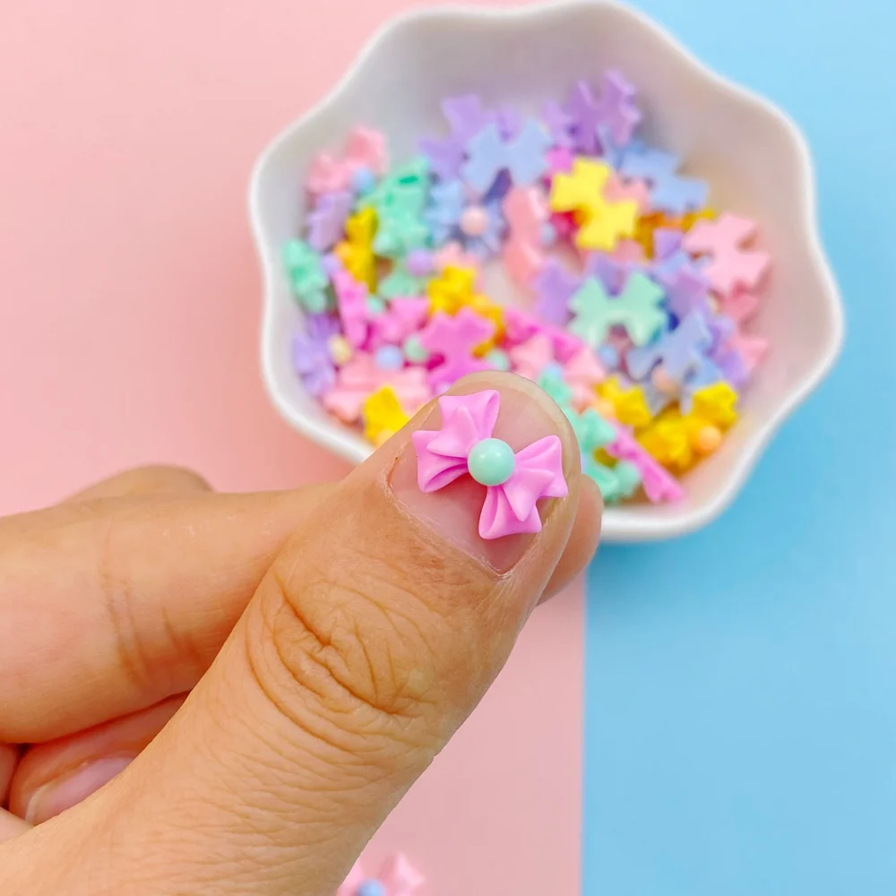 50pcs 3D Resin Nail Cute mini Two-color Bow Nail Parts Accessories Kawaii DIY Nail Art Decoration