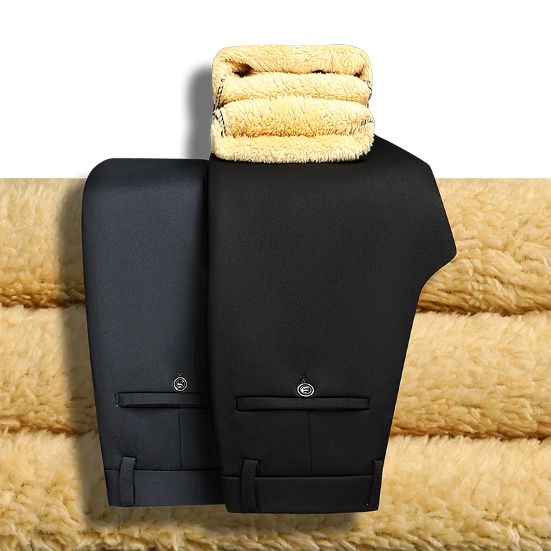 Vielseitige, kältebeständige Herrenhose mit dickem Plüschfutter, Stretch-Gürtelkompatibilität, für verschiedene Anlässe geeignet, lange Hose. – Detail 3