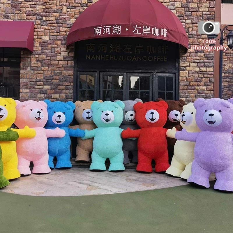 Simpatico orso colorato gonfiabile costume della mascotte bambola del fumetto abiti per adulti bella abbigliamento cosplay attività di carnevale di Halloween