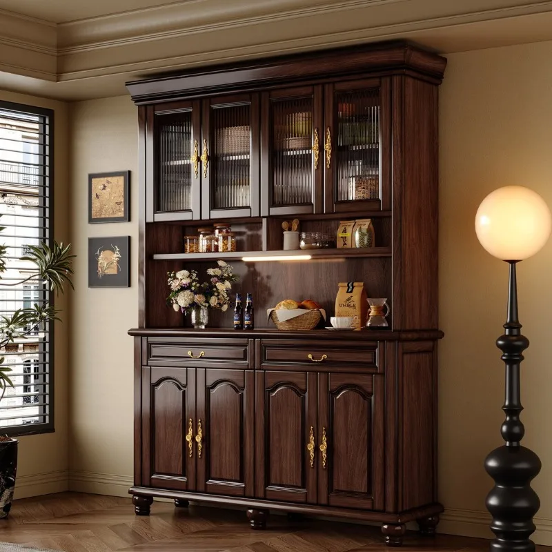 

Medieval solid wood dining side cabinet, black walnut integrated kitchen cabinet against the wall