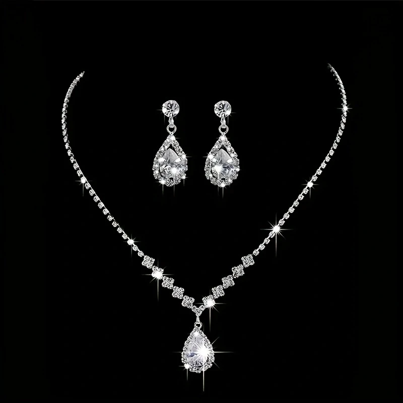 3pcs/set Rhinestone Water-drop Decor Jewelry Set