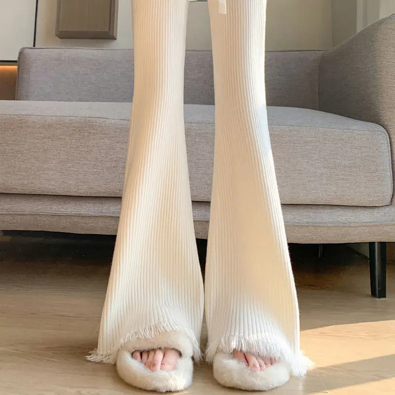 Thickened wide-leg pants women's autumn and winter new high-waisted drape slimming floor-length casual micro-flared pants XT1637