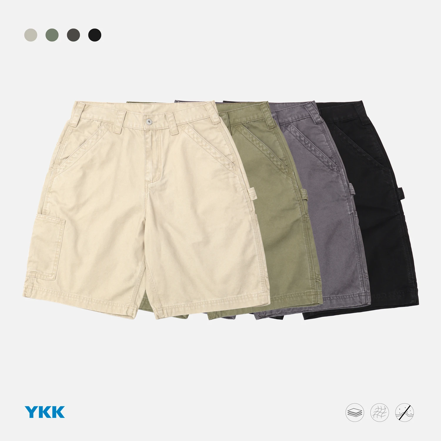 Japanese Street Style Workwear | 26SS Two-Ply Textured Canvas Washed & Distressed Logger Loose-Fit Work Shorts (Bermuda Length)