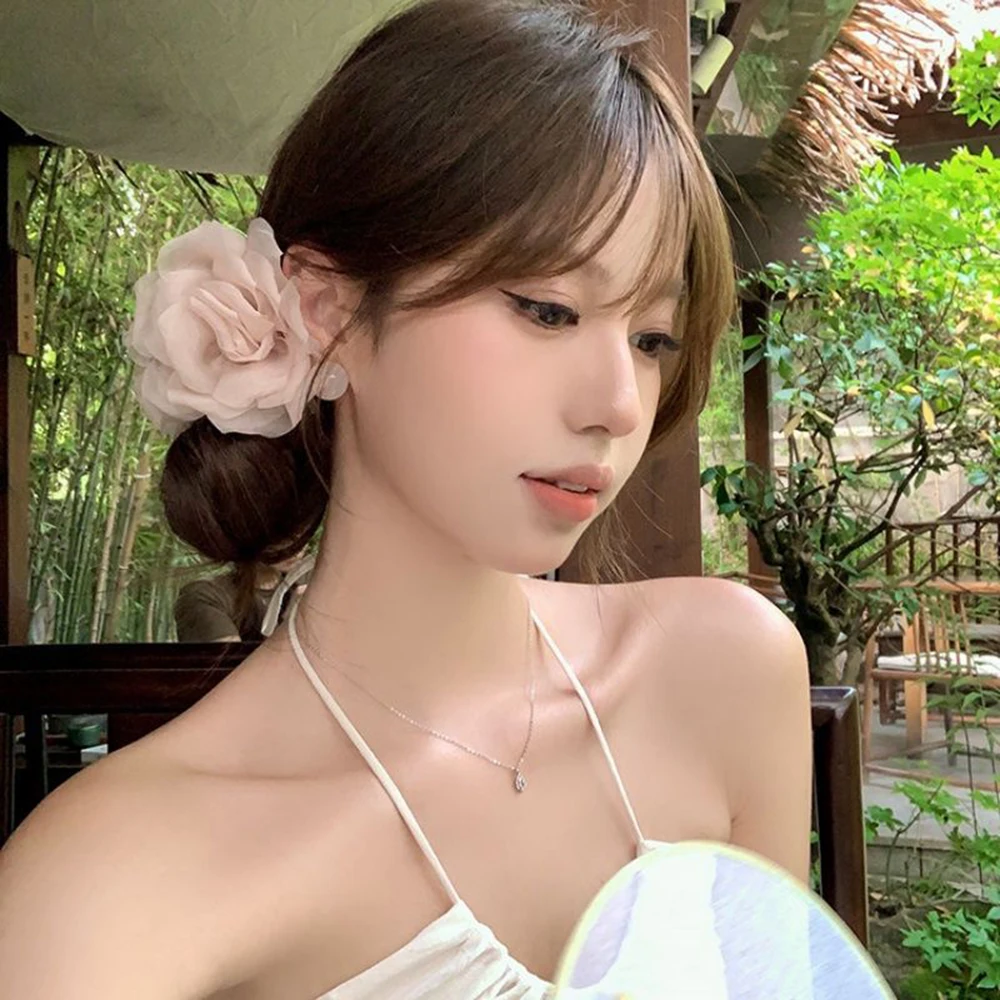 

Стильная нежная тканевая заколка большого размера для женщин и девочек, сетчатая роза с искусственным жемчугом, зажим в виде акулы, подарки