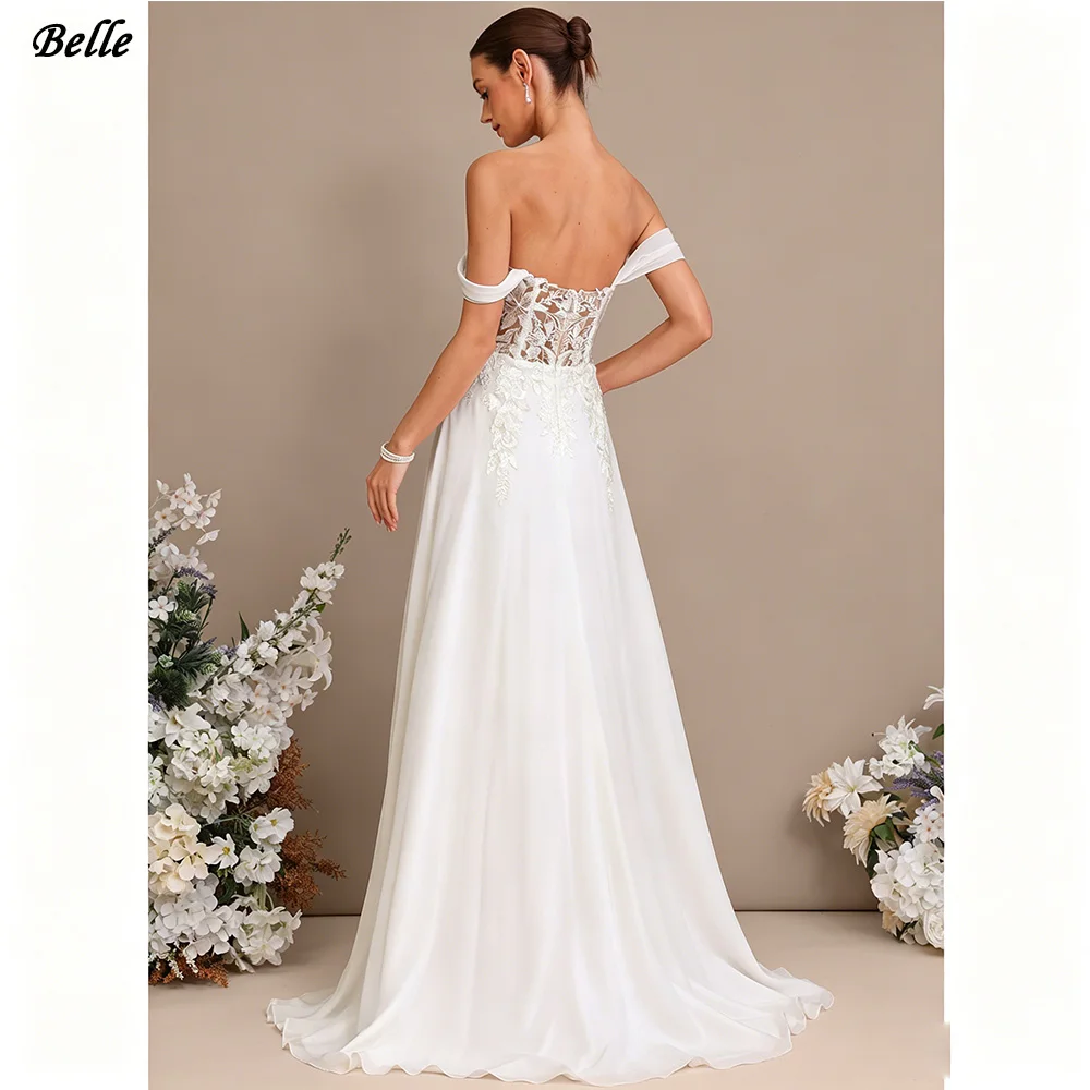 Customized Wedding Dresses Sweetheart Chiffon A-line Bridal Growns Side Cut-out With Lace Applique Ruffled HemVestidos De Novia