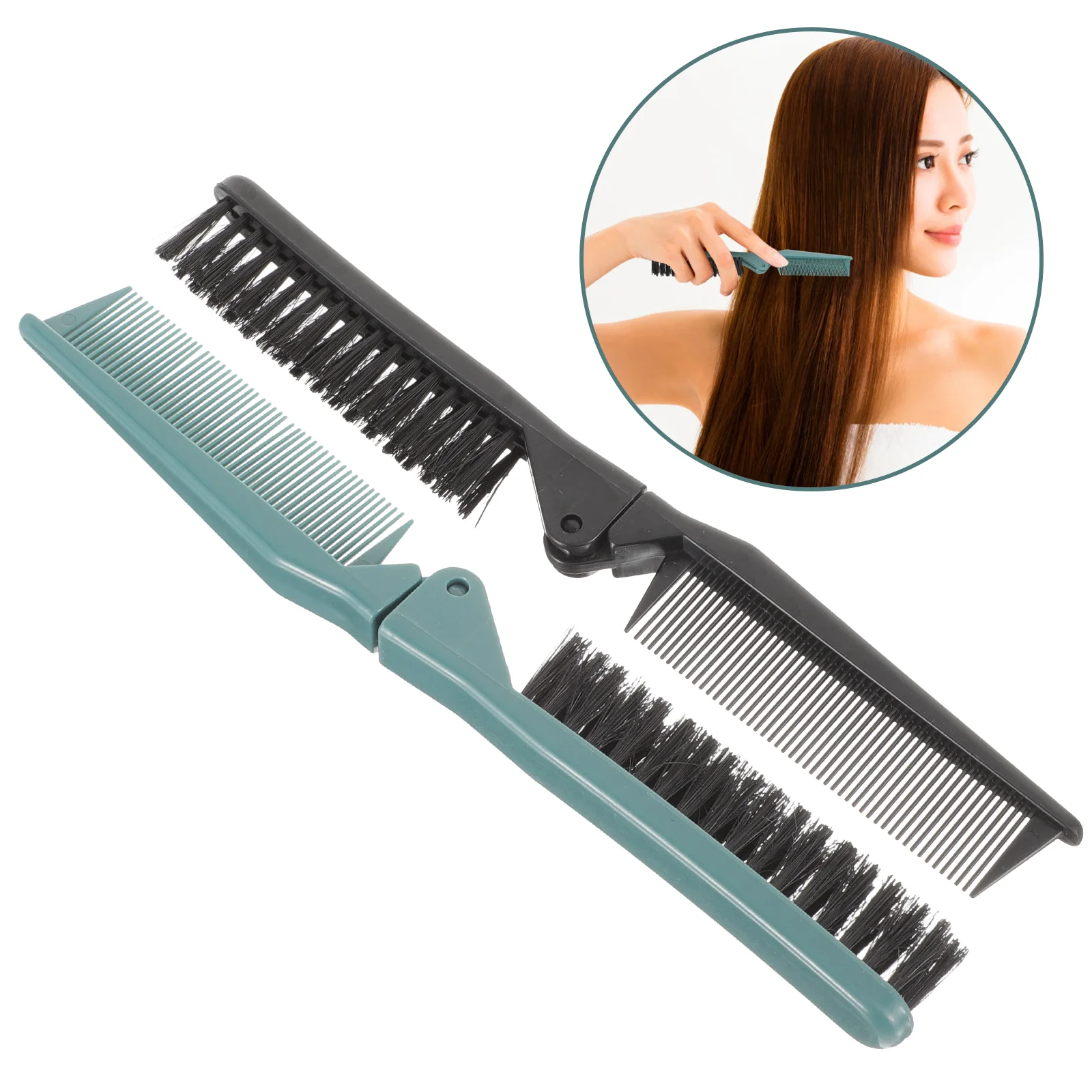 

2 Pcs Double Teeth Folding Comb Hairbrush Salon Bristle Travel Hairstyle Portable Massage ABS Straight Curl