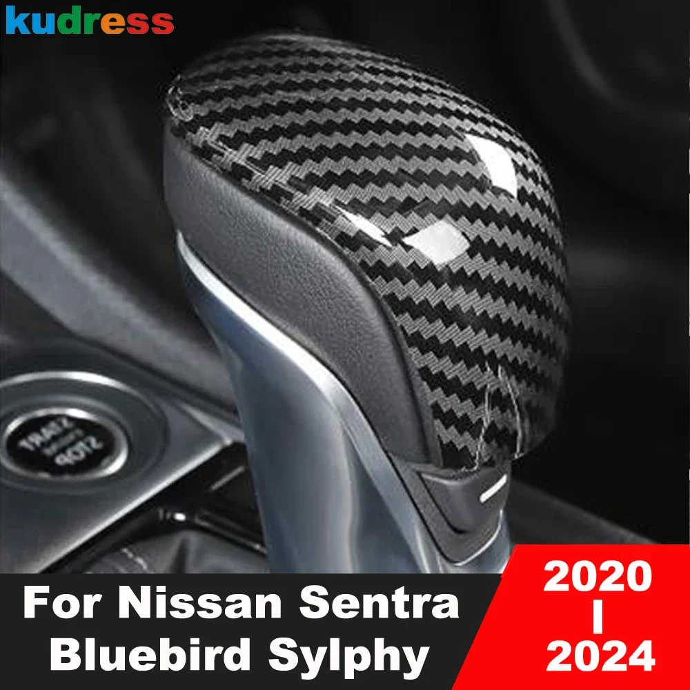 For Nissan Sentra Bluebird Sylphy 2020 2021 2022 2023 2024 Carbon Fiber Car Gear Shift Knob Head Cover Trim Interior Accessories