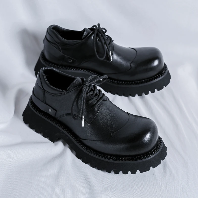 New upturned casual men shoes thick sole height increasing anti slip high-end feel niche derby shoes