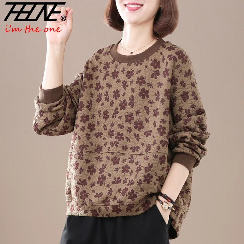 THHONE Fashion Clothes Autumn Winter Woman Blouse Sweatshirts Vintage Long Sleeve Print Loose Feminina Casual Korean Outerwear