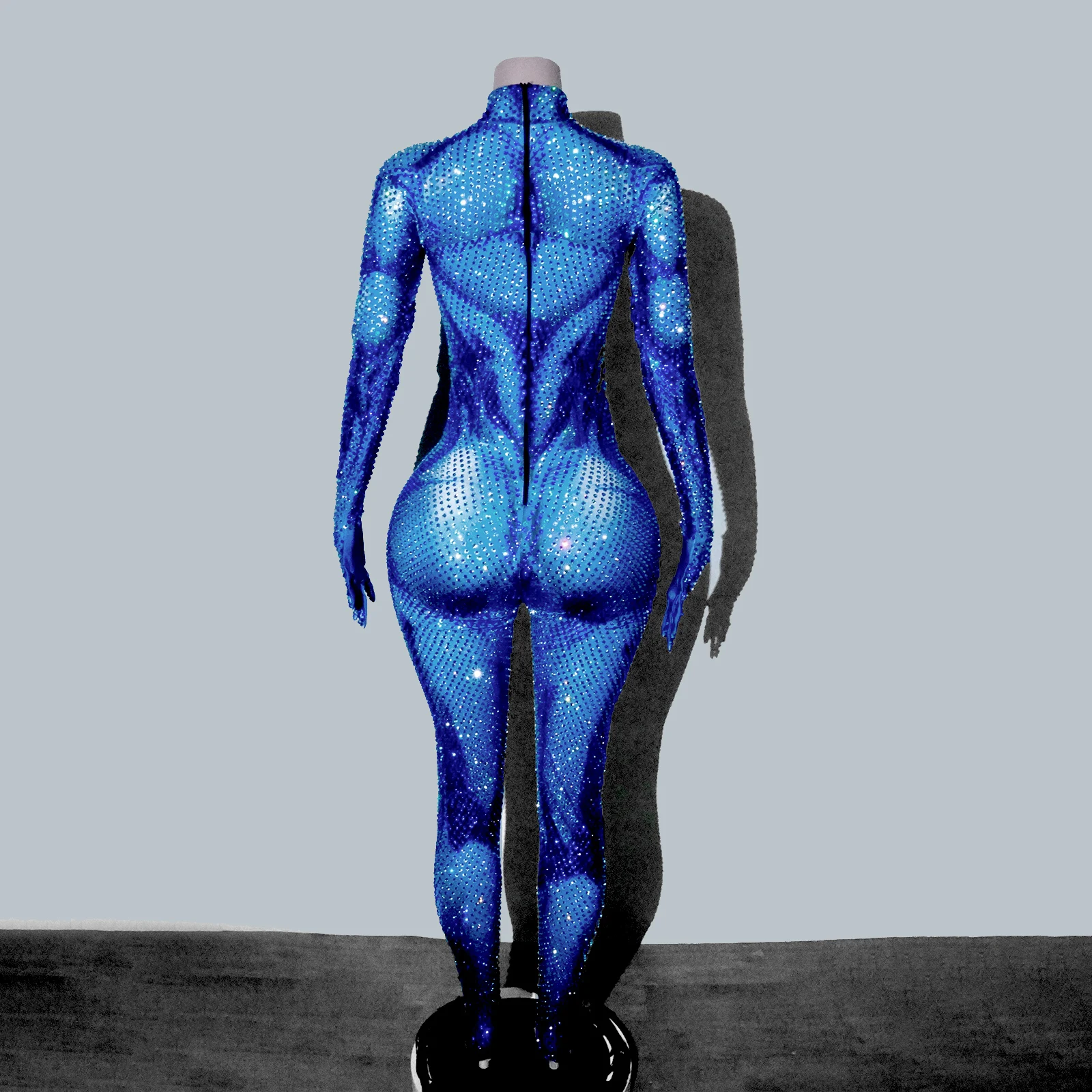 

Синий гигантский эластичный боди, сексуальный диджейский ночной клуб, сценическая одежда, танцевальный костюм, мускулистый мужской бар, танцовщица, роскошный комбинезон со стразами