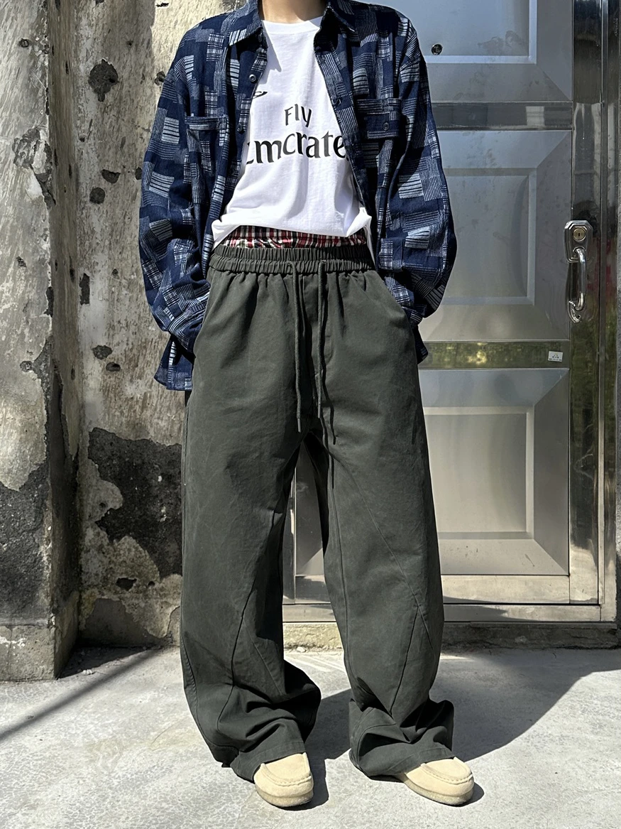 

Ретро-американские рабочие брюки из чистого хлопка для мужчин, свободные, широкие, прямые, повседневные, весенние, новые, стильные, Cleanfit, мужские повседневные брюки