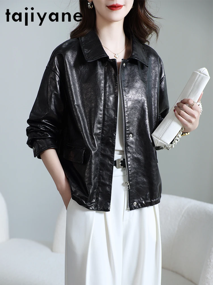 TAJIYANE Giacca in pelle di montone con strato superiore al 100% Donna Giacche corte in vera pelle Cappotto casual da donna 2025 Abiti da donna autunnali