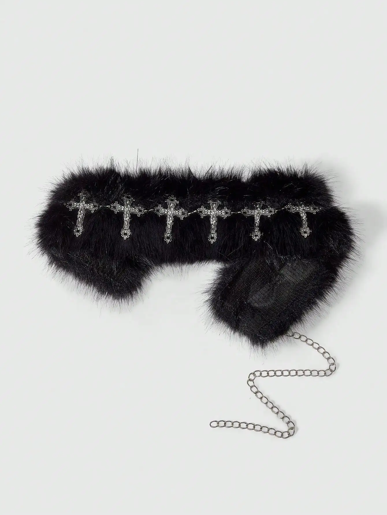 HERSHINE 1-teilige Damenmode-Kette aus schwarzem Plüsch mit Kreuztaille, Y2K-Gothic-Punkrock-Hip-Hop-Accessoire, Frühling, Sommer, Weihnachten.