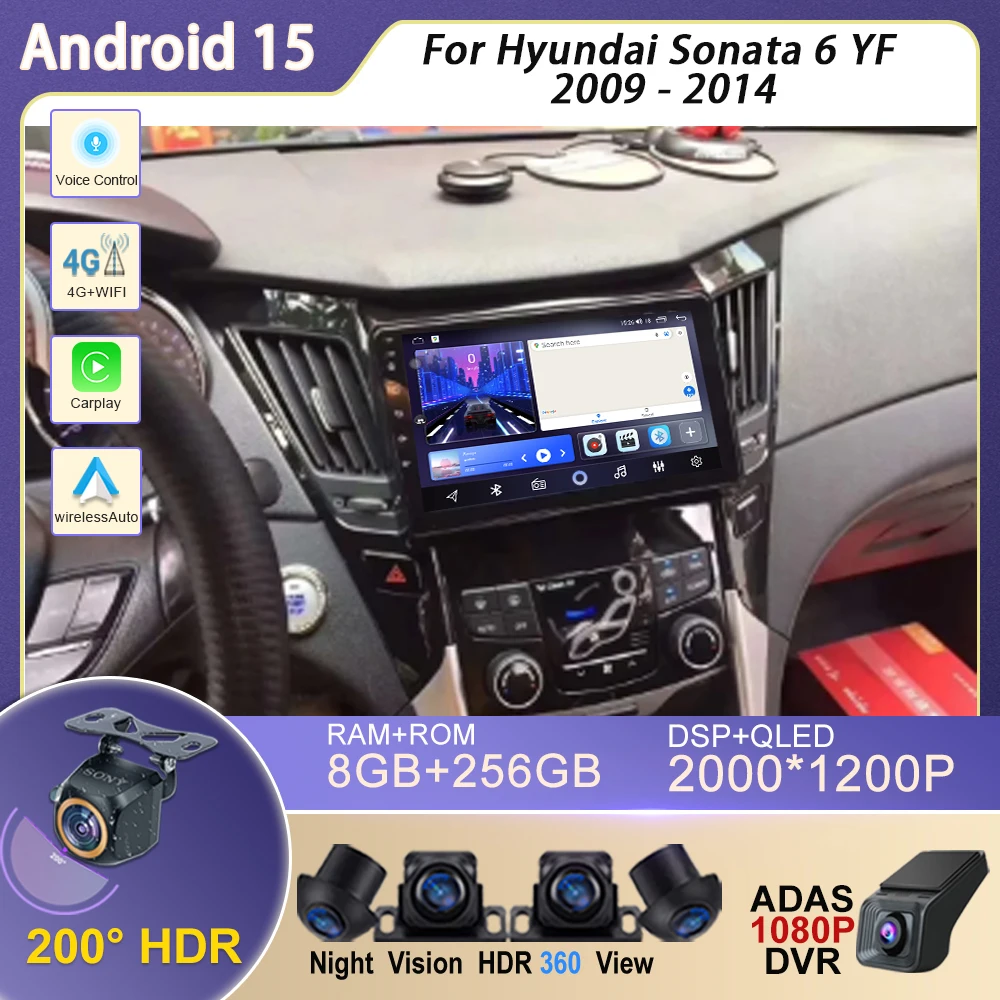 

Android 15 For Hyundai Sonata 6 YF 2009 - 2014 Carplay Auto radio Stereo Head unit Multimedia Player 8 CORE IPS LED Navigation