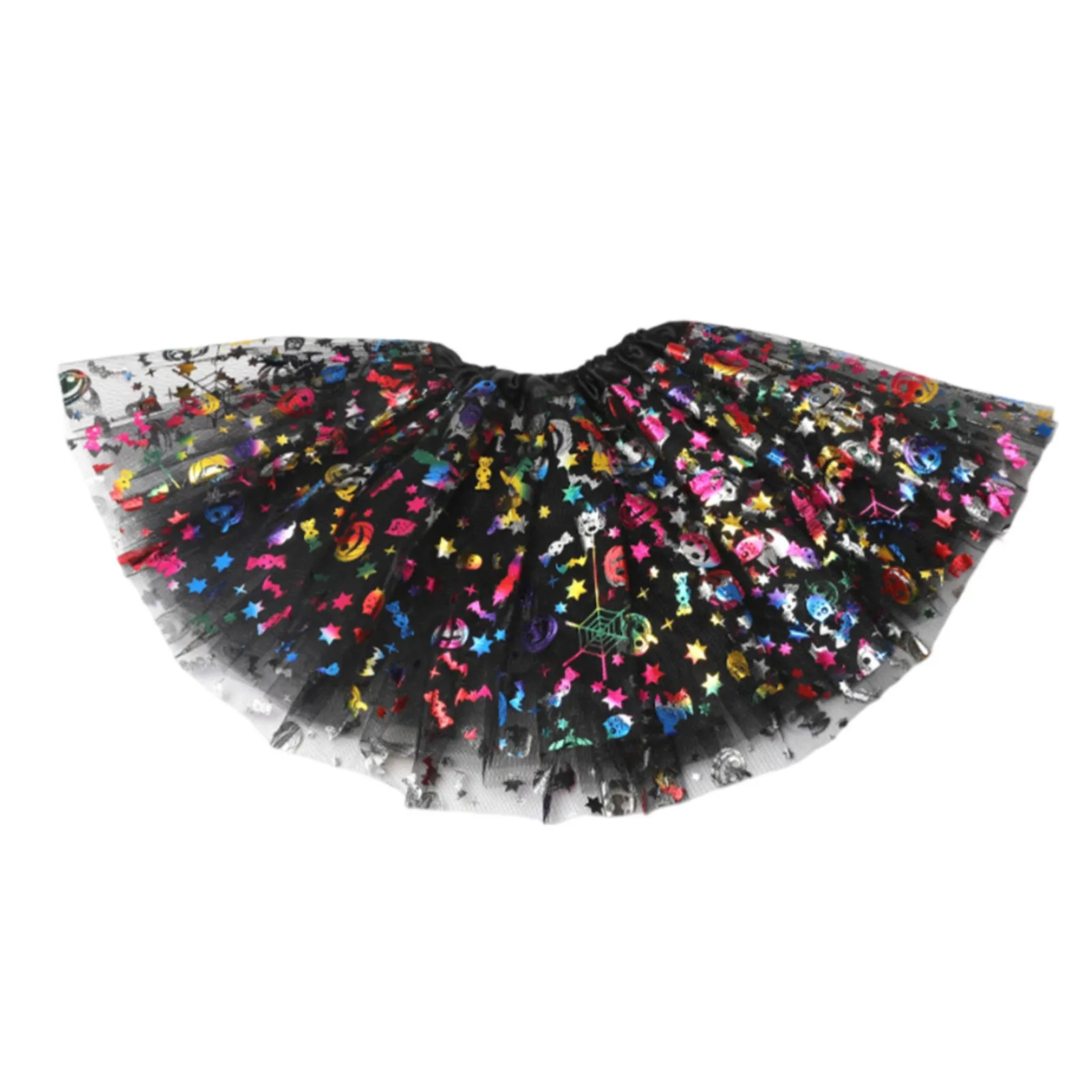 Halloween Style Jazz Dance Skirt 1Pc Halloween Adult Children Tutu Skirt Princess Sequin Mesh Skirt Spider Skull Pumpkin Skirt