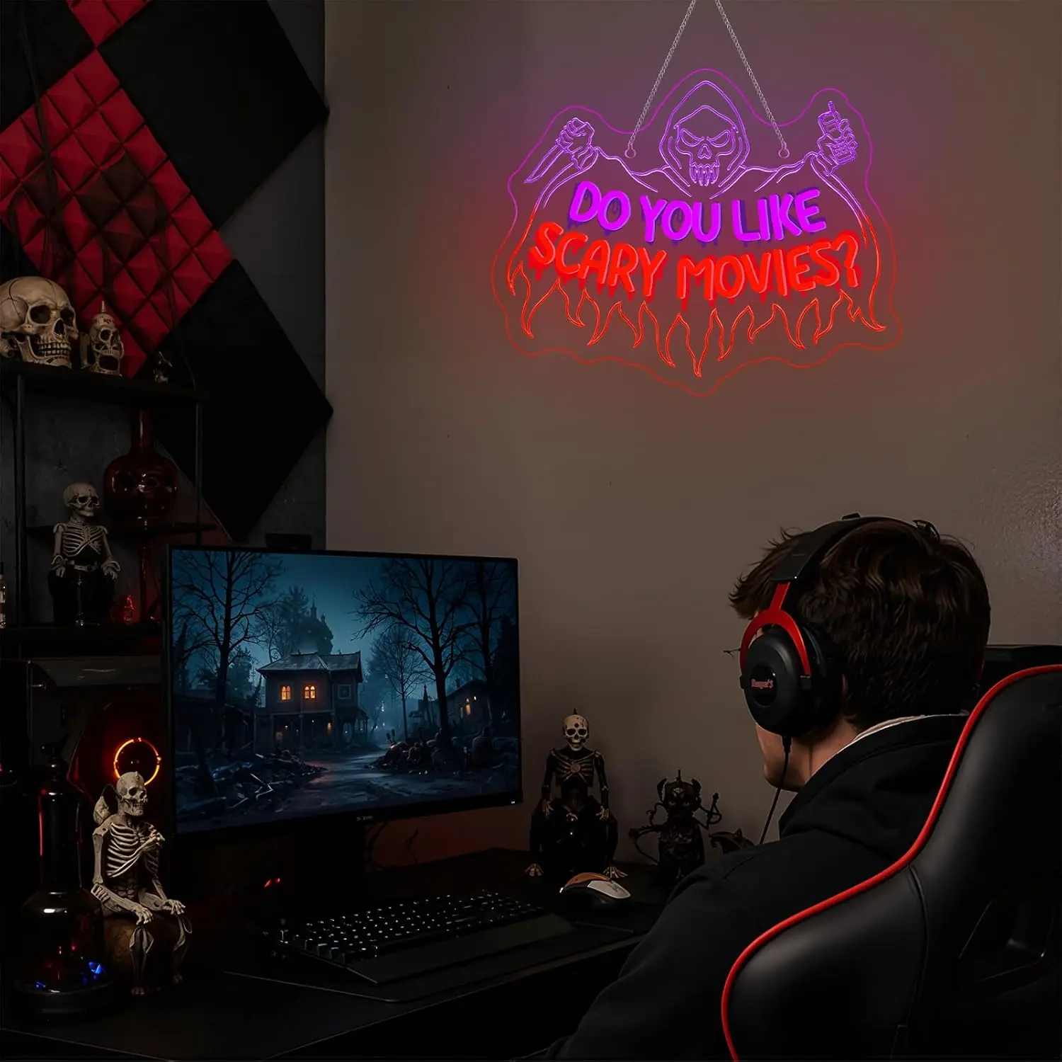 Do You Like Scary Movies Neon Sign LED Neon Light, USB Neon Lamp, Halloween Party Horror Movie Room Bar Man Cave Decoration Gift