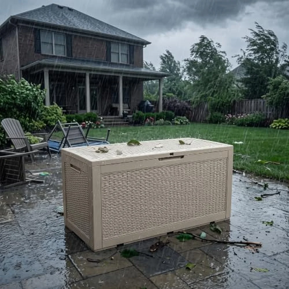 190 Gallon Outdoor Storage Box Large Waterproof Deck Box Grey