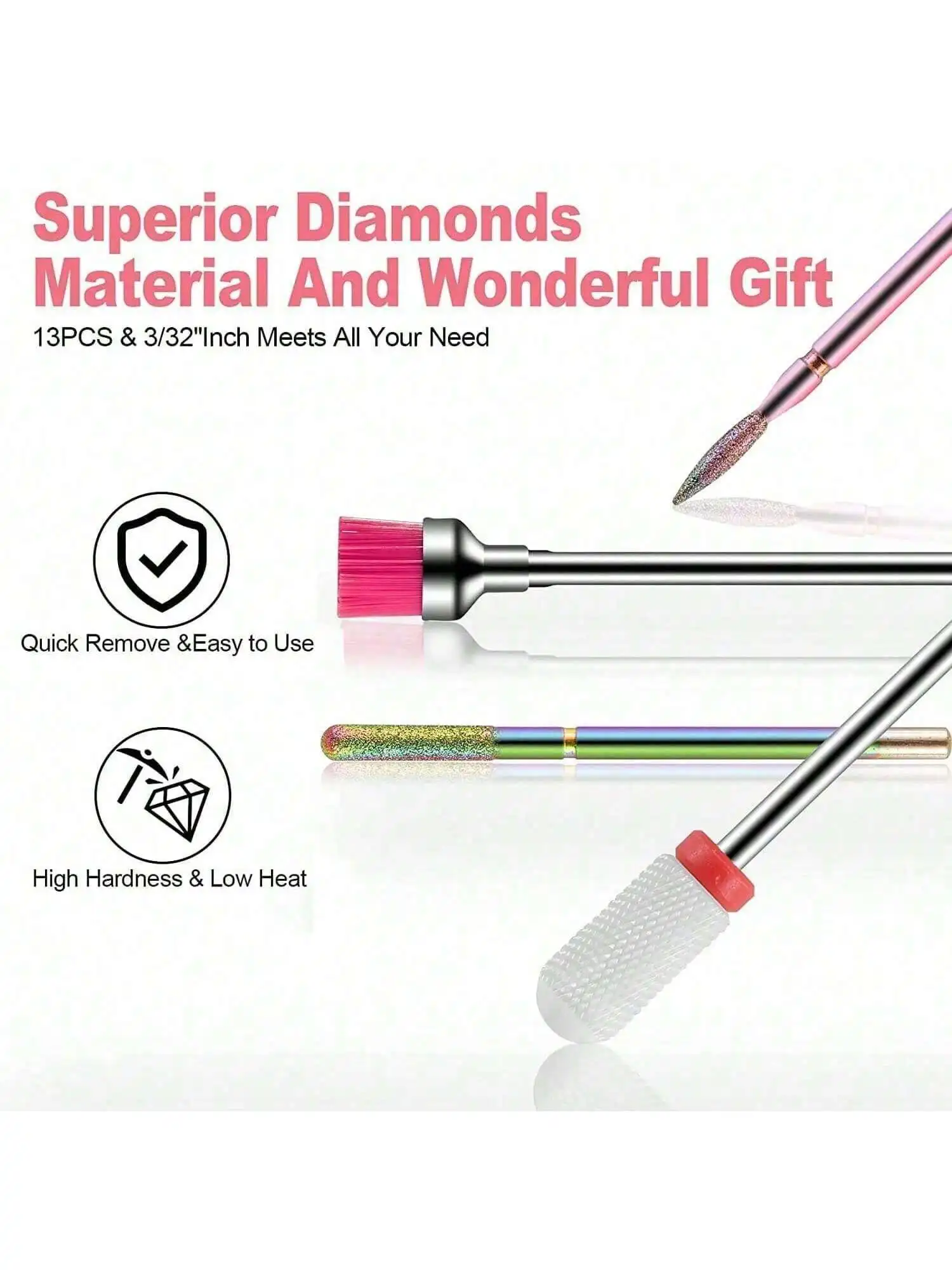 13個入りセラミックダイヤモンドネイルドリルビットセット - アクリル＆ジェルネイル用カーバイドキューティクルリムーバー、ホームサロン用マニキュア・ペディキュアツール