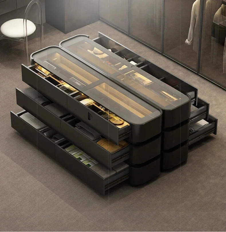 

Стеклянный шкаф для ювелирных изделий, многослойный бытовой напольный гардероб, стол среднего острова, витрина для хранения, комод с шестью ящиками