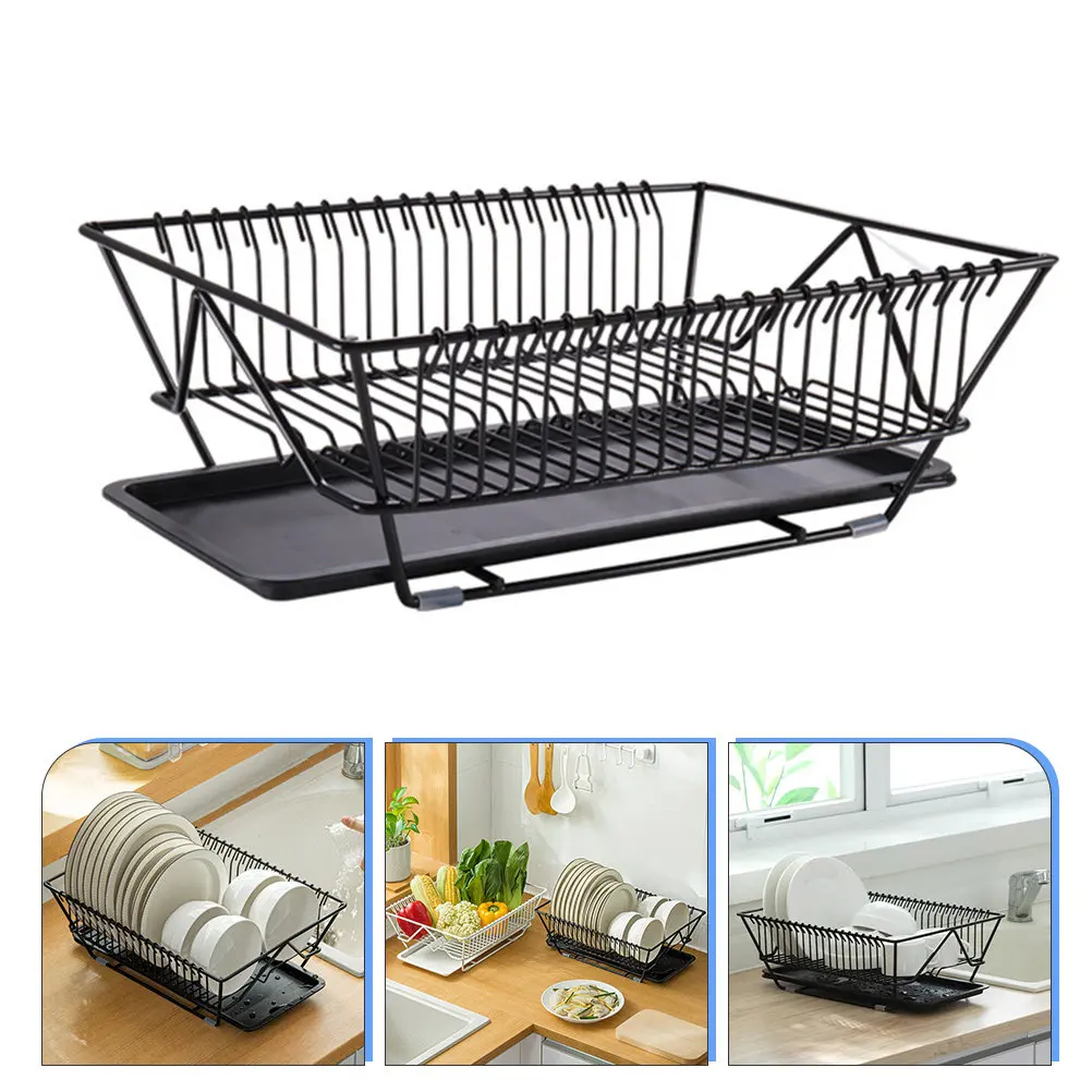 

Metal Dish Drainer Basket with Removable Draining Tray Kitchen Dish Drying Rack Utensils Holder Storage Organizer