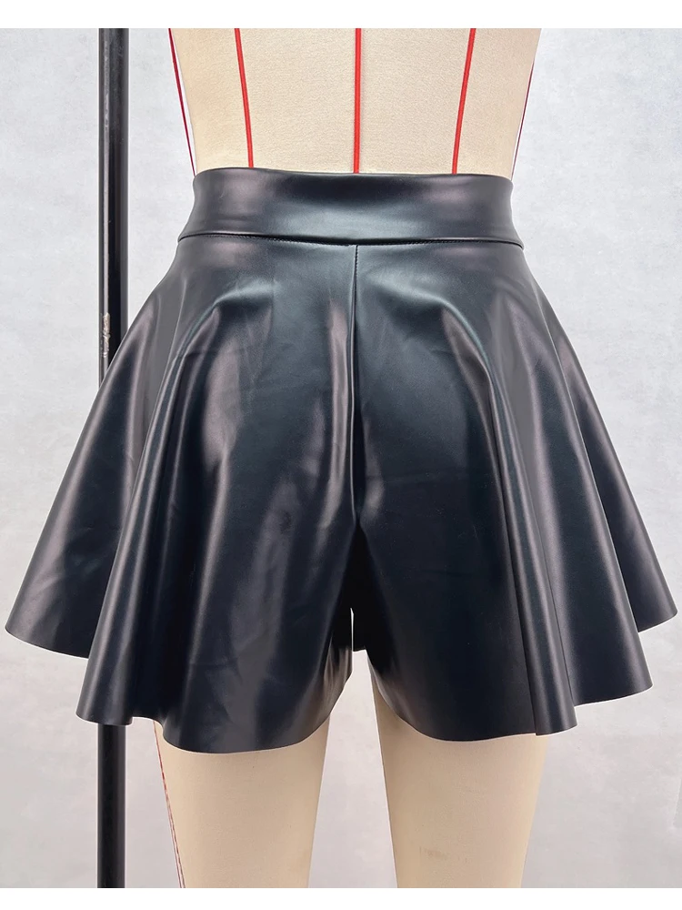 Hoge taille geplooide buit shorts PU kunstleer hotpants rits broekrok korte pantalon sexy clubwear trunks bermuda streetwear