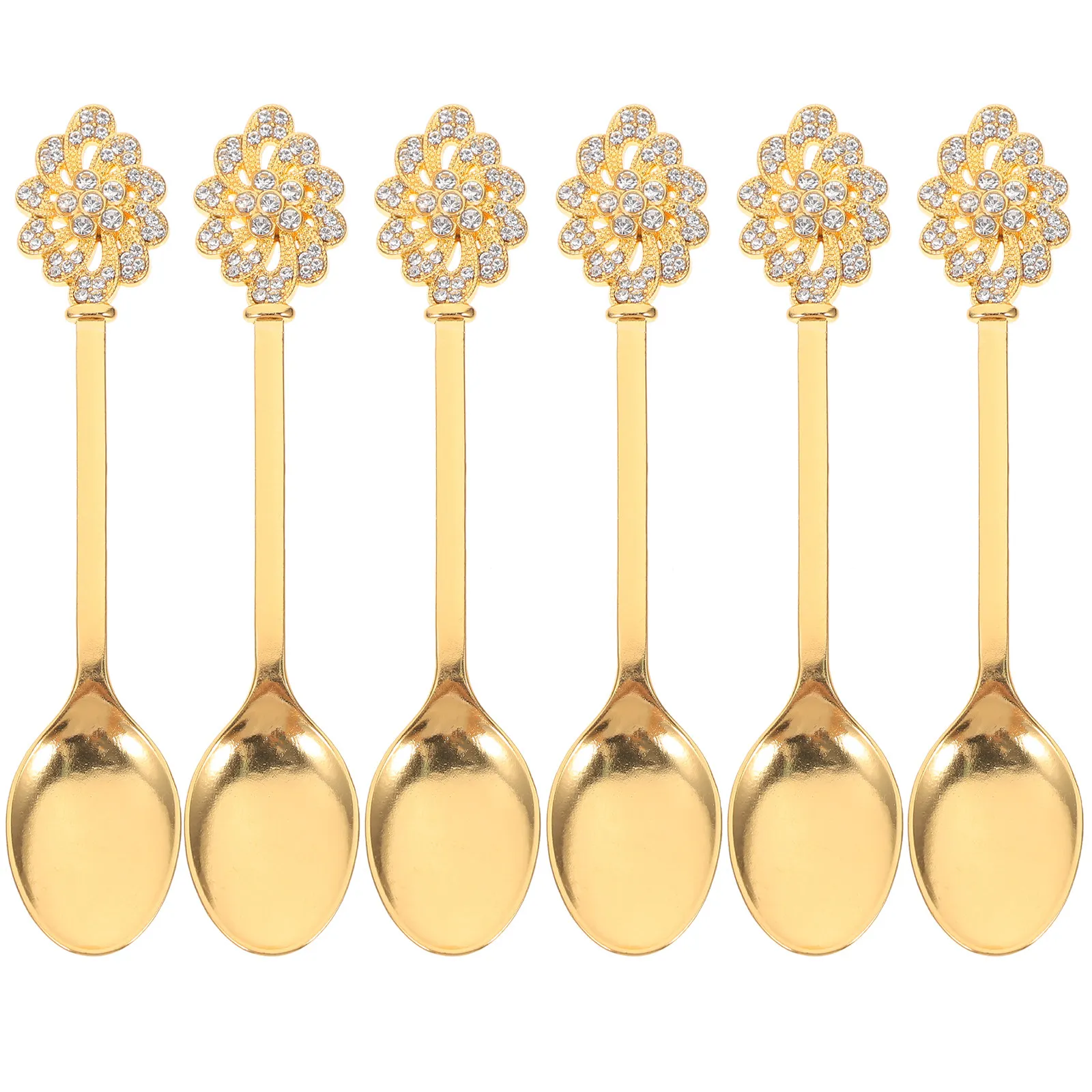 

Vintage Rhinestone Zinc Alloy Dessert Spoon Long Handle Smooth Surface Compact Tea Stirring Spoon for Household Multi-Function