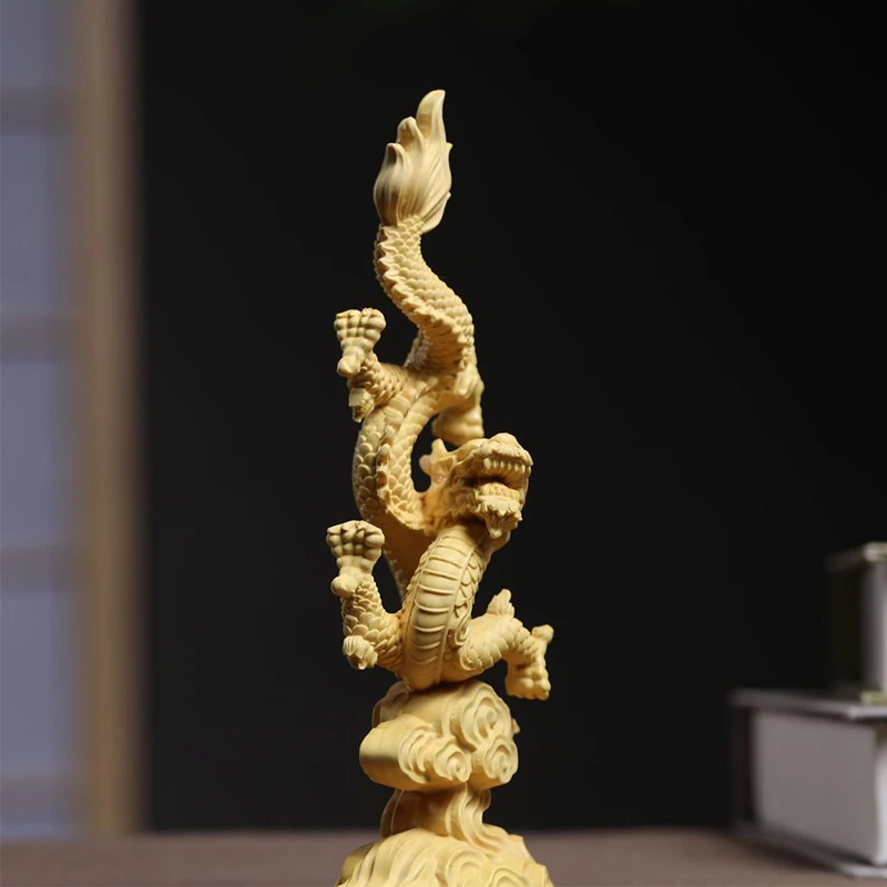 Boxwood Dragon Statue Chinese Auspicious Beast Solid Wood Carving Home Porch Ornaments Room Office Tabletop Car Decor Crafts - Image 4