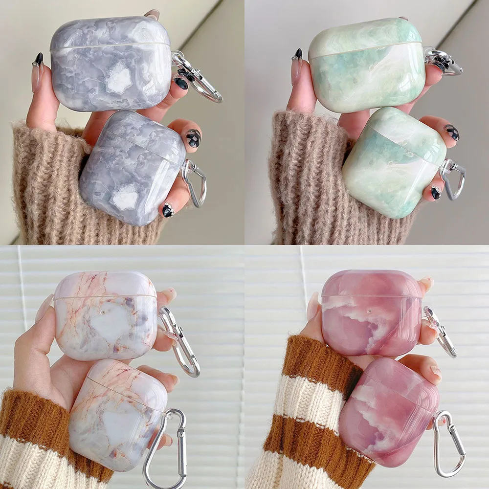 Fashion Marble Pattern Case For Apple Airpods 1 2 3 Cute Earphone Cover For Air pods Pro 2 1 Airpod Shell Coque with Keychain