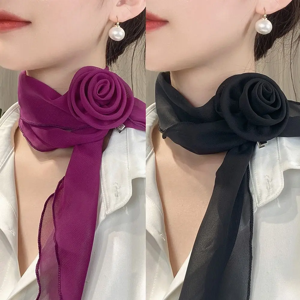 Roses Style Floral Scarf Sweet Decoration Accessories Headband Turban Hair Band Strap Gentle Neck Thin Scarf Women Girls