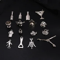 1pack Mixed Silver Plated Wine Bottle Coffee Cup Teapot Bottle Opener Holy Grail Pendant DIY Charm Hip Hop Jewelry Crafts Making
