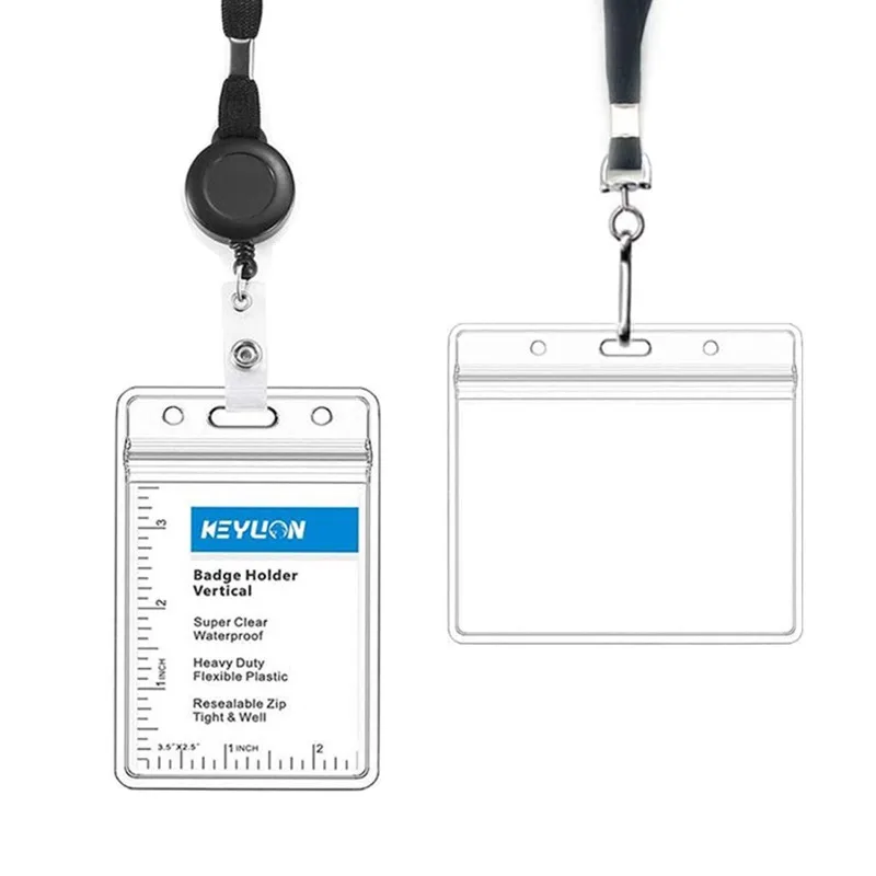 Soporte transparente para tarjetas de identificación, organizador de tarjetas de trabajo sencillo, Horizontal, Vertical, resistente al agua, suministros de oficina, 1 unidad