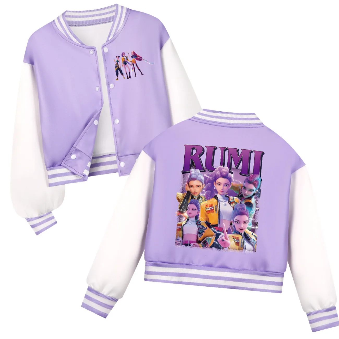 Veste KPop Style Varsity Baseball - Coupe Unisexe Garçon Fille - Imprimé Anime Huntrix - Coton - Tailles 100 à 160
