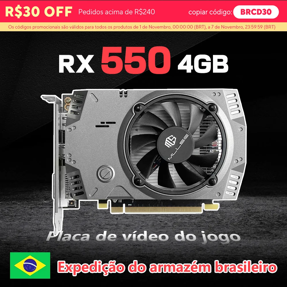 MLLSE AMD Radeon RX 550 4GB Placa De Video Graphics Card GDDR5 128bit PCI-E X16 HDMI DP DVI rx 550 4gb Desktop Gaming Video Card