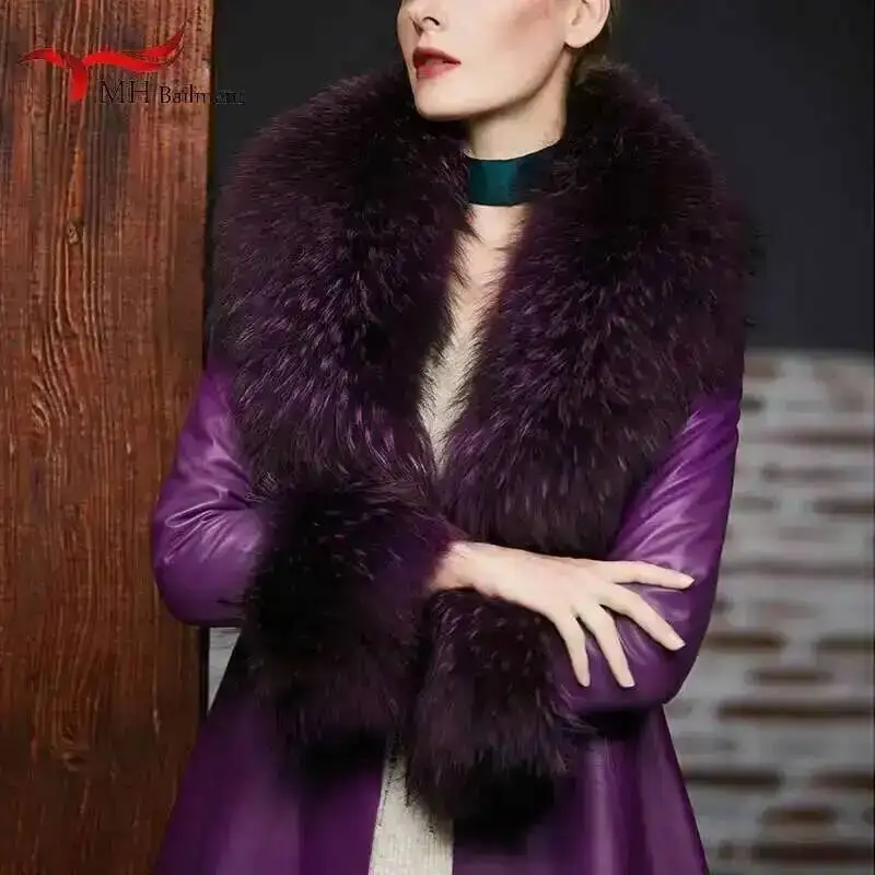 Elegant Luxury Raccoon Fur Collar Cuff Set Large Size 100% Real Fur Scarf Thick Warm Ladies Shawl Coat Collar Women Winter